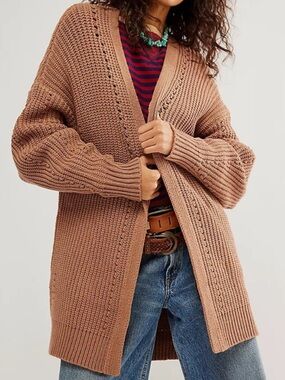 Free People Nightingale Open Front Cardi Cardigan in Burnt Orange Sz M